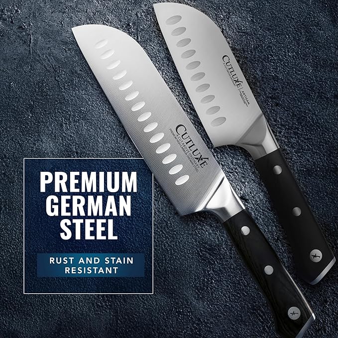 Cutluxe Santoku Knife Set – 7" Chopping Knife and 5" Vegetable Knife – Multipurpose Kitchen Knives – High Carbon German Steel, Full Tang & Ergonomic Handle Design – Artisan Series