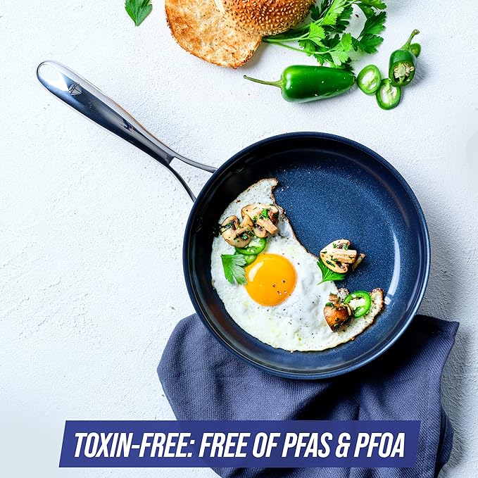 Blue Diamond Cookware Hard Anodized Ceramic Nonstick, 8" Frying Pan Skillet, PFAS-Free, Dishwasher Safe, Oven Safe, Grey