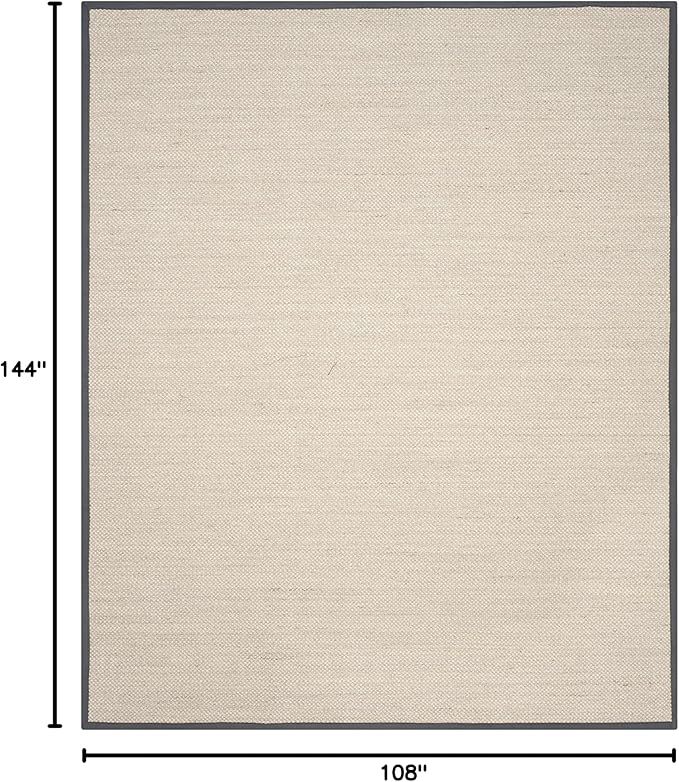 SAFAVIEH Area Rug 9x12 - Natural Fiber Collection - Large - Marble & Dark Grey, Sisal, Woven Design with Border (NF143D)