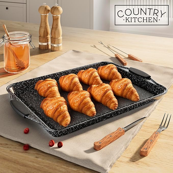 Country Kitchen Nonstick Stackable Bakeware Set - Heavy Duty, Durable, Easy Release Baking Set, Black, 4 Pcs