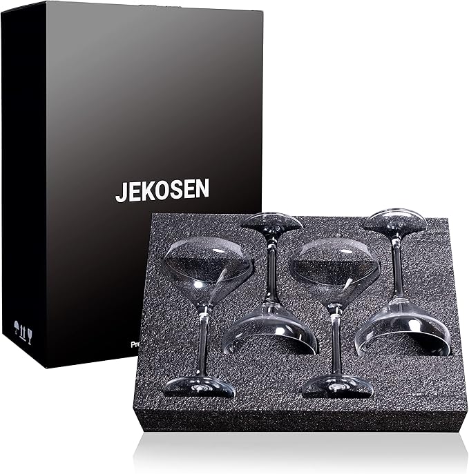 JEKOSEN Crystal Martini Cocktail Glasses 11 Ounce Set of 4 With Premium Gift Box Premium Strong Lead-Free Clear