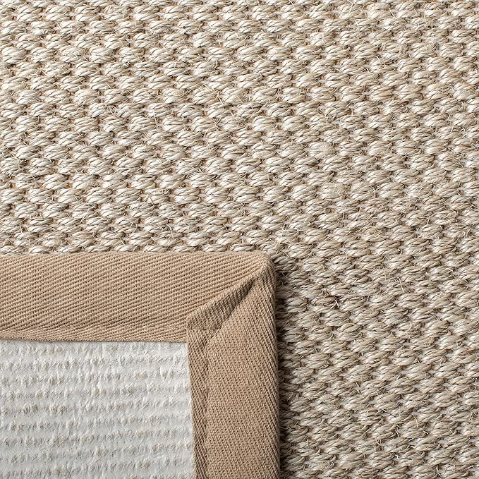 Safavieh Area Rug 3' Round - Natural Fiber Collection - Marble & Linen Color, Sisal, Woven Design with Border (NF143B)