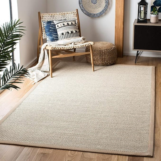 SAFAVIEH Area Rug 3x5 - Natural Fiber Collection - Marble & Linen Color, Sisal, Woven Design with Border (NF143B)