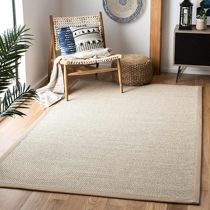 SAFAVIEH Area Rug 5x8 - Natural Fiber Collection - Marble & Linen Color, Sisal, Woven Design with Border (NF143B)