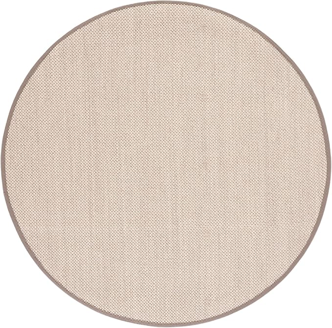 SAFAVIEH Area Rug 4' Round - Natural Fiber Collection - Marble & Khaki, Sisal, Woven Design with Border (NF143E)