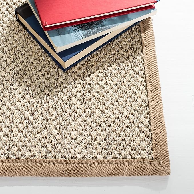 SAFAVIEH Area Rug 9x12 - Natural Fiber Collection - Large - Marble & Linen Color, Sisal, Woven Design with Border (NF143B)