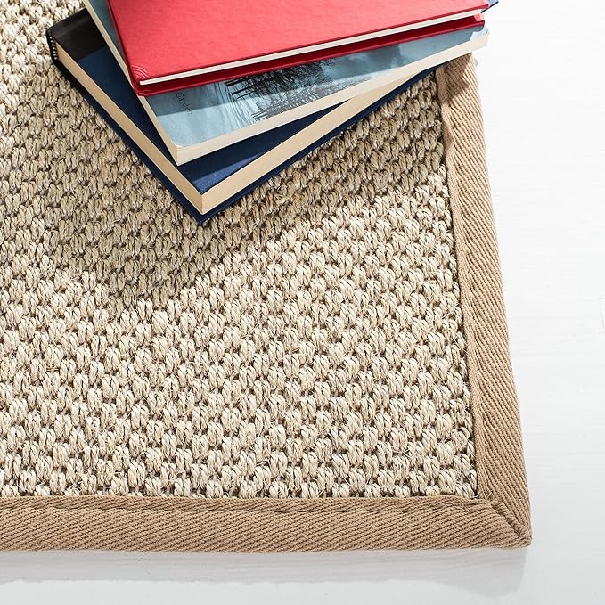 Safavieh Area Rug 4' Square - Natural Fiber Collection - Marble & Linen Color, Sisal, Woven Design with Border (NF143B)