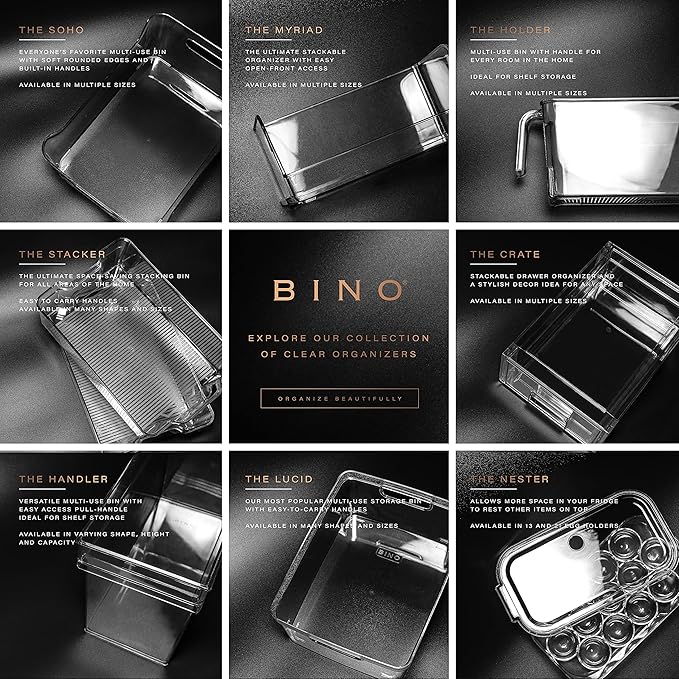 BINO | Stackable Plastic Storage Bins, Medium | THE MYRIAD COLLECTION | Multipurpose Bins | Pantry Organizers And Storage | Home Organization Containers | Clear Plastic Fridge Bin | Freezer Organizer