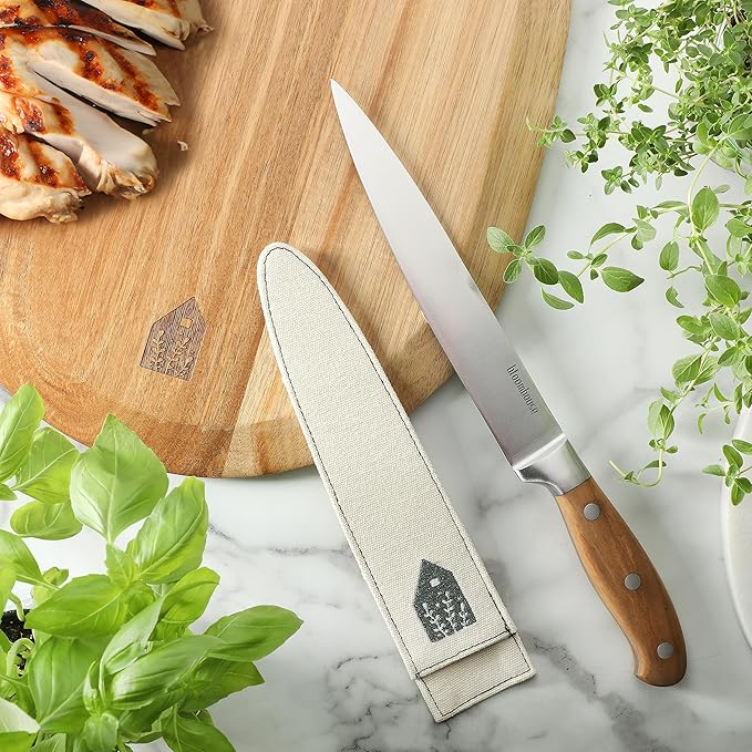 Bloomhouse 8 Inch German Steel Slicer Knife W/Italian Olive Wood Forged Handle