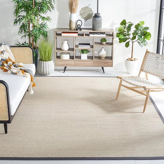 SAFAVIEH Area Rug 8x10 - Natural Fiber Collection - Large - Marble & Black, Sisal, Woven Design with Border (NF143A)