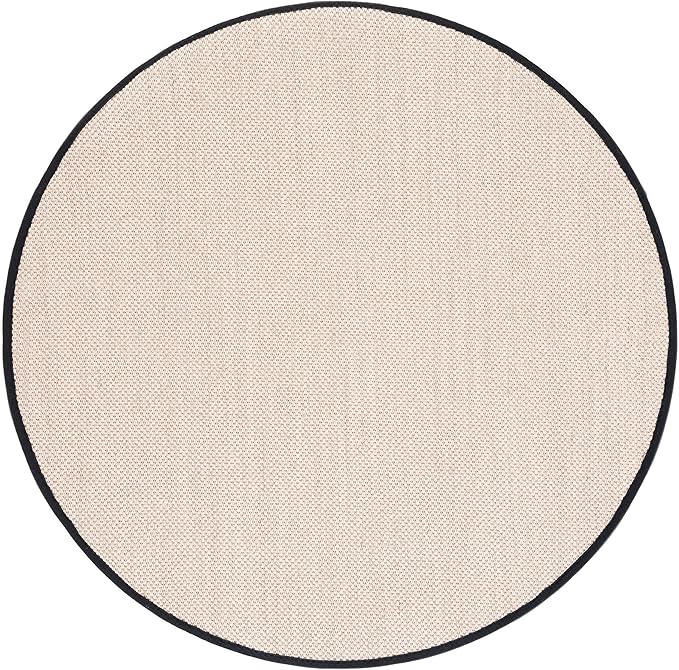 SAFAVIEH Area Rug 4' Round - Natural Fiber Collection - Marble & Black, Sisal, Woven Design with Border (NF143A)
