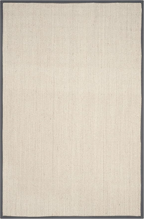 SAFAVIEH Area Rug 6x9 - Natural Fiber Collection - Marble & Dark Grey, Sisal, Woven Design with Border (NF143D)