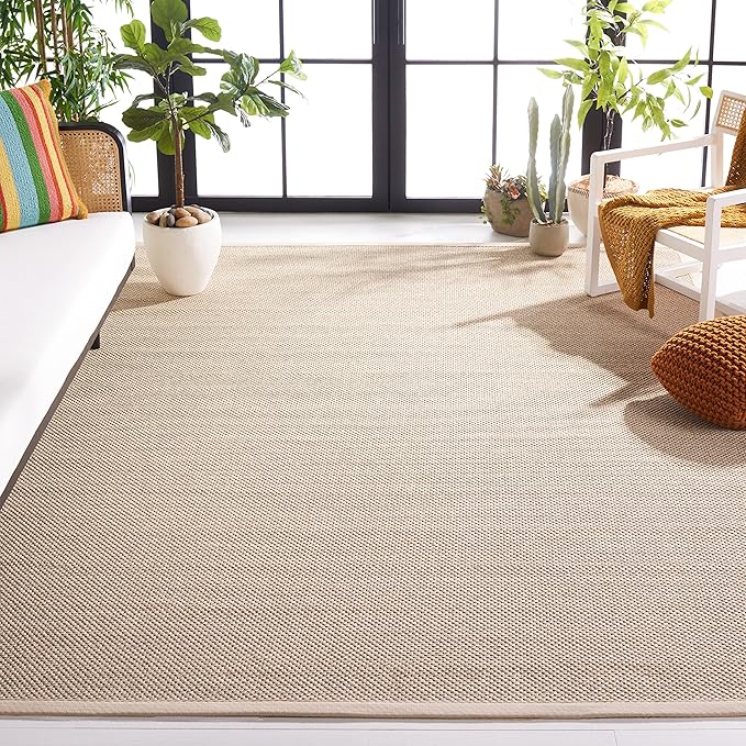 Safavieh Area Rug 12' Square - Natural Fiber Collection - Marble & Beige, Sisal, Woven Design with Border (NF143C)