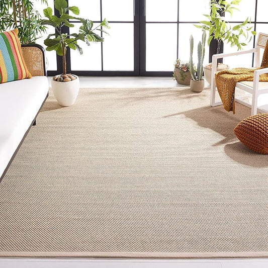 Safavieh Area Rug 12' Square - Natural Fiber Collection - Marble & Beige, Sisal, Woven Design with Border (NF143C)