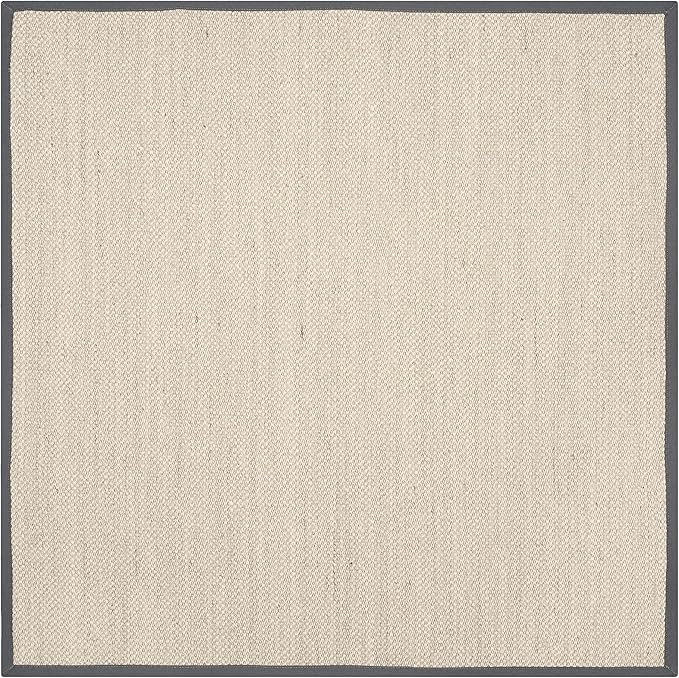 SAFAVIEH Area Rug 8' Square - Natural Fiber Collection - Marble & Dark Grey, Sisal, Woven Design with Border (NF143D)