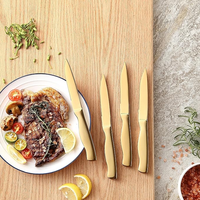 McCook® Knife Sets, Golden Titanium Stainless Steel Kitchen Knife Block Sets with Built-in Sharpener