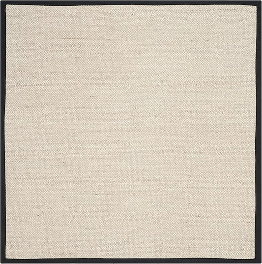 Safavieh Area Rug 3' Square - Natural Fiber Collection - Marble & Black, Sisal, Woven Design with Border (NF143A)