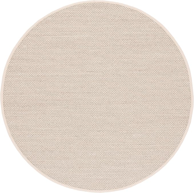 SAFAVIEH Area Rug 9' Round - Natural Fiber Collection - Marble & Beige, Sisal, Woven Design with Border (NF143C)