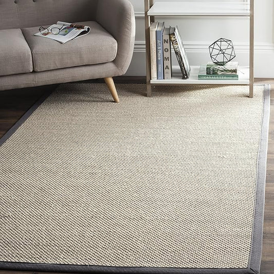 SAFAVIEH Area Rug 4' Square - Natural Fiber Collection - Marble & Dark Grey, Sisal, Woven Design with Border (NF143D)