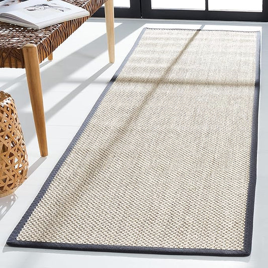 SAFAVIEH Natural Fiber Collection Runner Rug - 2'6" x 18', Marble & Dark Grey, Sisal, Woven Design with Border (NF143D)