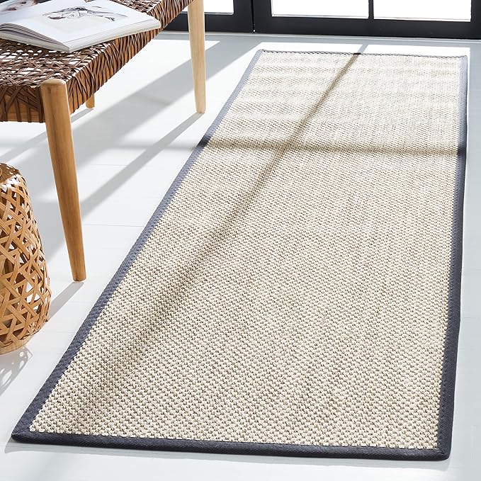 SAFAVIEH Natural Fiber Collection Runner Rug - 2'6" x 20', Marble & Dark Grey, Sisal, Woven Design with Border (NF143D)
