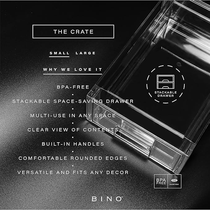 BINO | Stackable Plastic Storage Drawers, Small - 6 Pack | THE CRATE COLLECTION | Multi-Use Storage Bins with Drawers | BPA-Free | Pantry Organization | Home Organization | Fridge Organizer