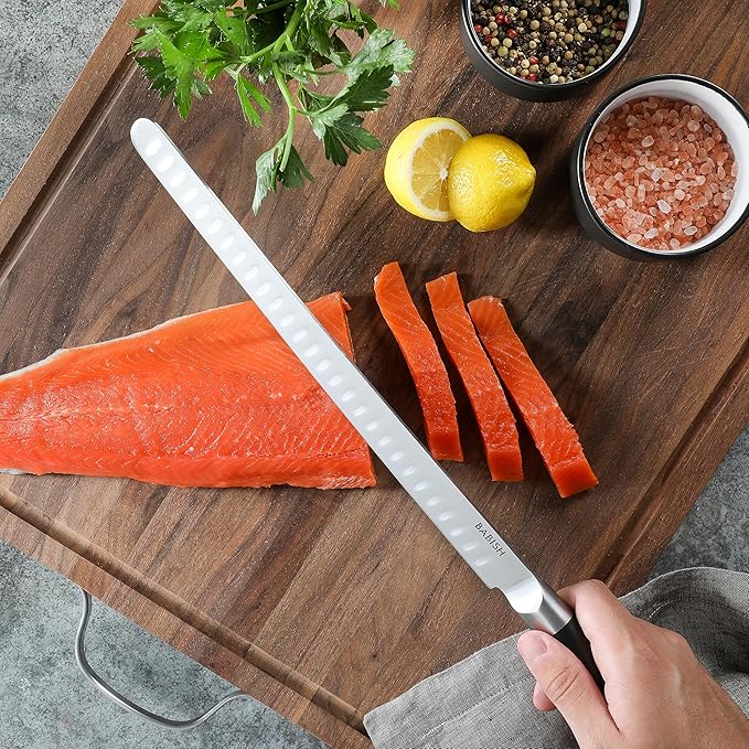 Babish High-Carbon 1.4116 German Steel 12 Inch Full Tang Forged Super Slicer Carving Kitchen Knife, Brisket, Meat and BBQ Knife W/Granton Edge