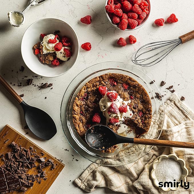 SMIRLY Kitchen Utensils Set – 22-Piece Silicone Cooking Utensils Set, Spatula Set with Holder, Wooden Handle Silicone Kitchen Gadgets for Nonstick Cookware