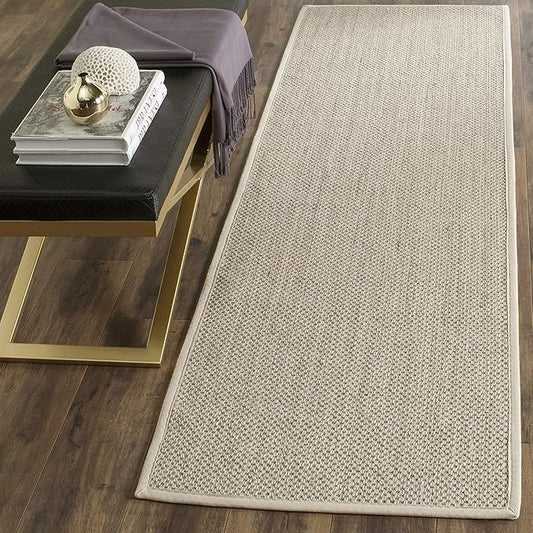 SAFAVIEH Natural Fiber Collection Runner Rug - 2'6" x 10', Marble & Beige, Sisal, Woven Design with Border (NF143C)