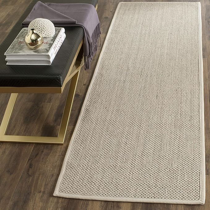 SAFAVIEH Natural Fiber Collection Runner Rug - 2'6" x 18', Marble & Beige, Sisal, Woven Design with Border (NF143C)