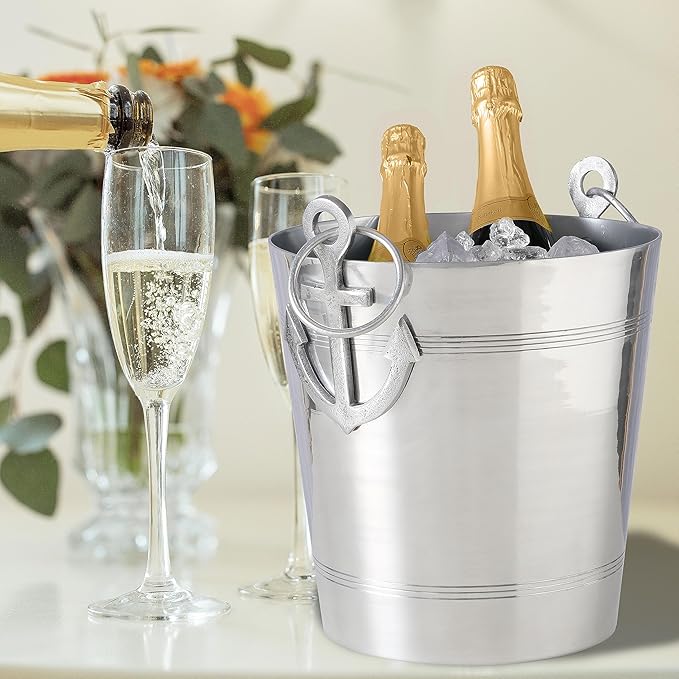 WHW Whole House Worlds Anchors Ice Bucket, Luxury Wine Cooler with Handles and Loops, Aluminum, 12.25 Inches