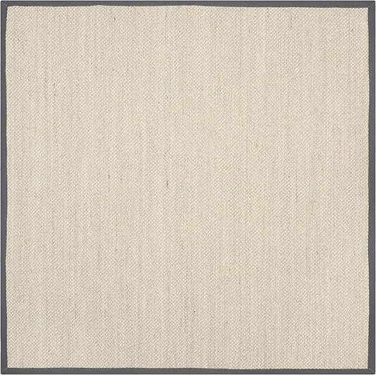 Safavieh Area Rug 9' Square - Natural Fiber Collection - Marble & Dark Grey, Sisal, Woven Design with Border (NF143D)