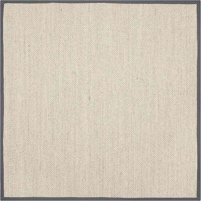 Safavieh Area Rug 3' Square - Natural Fiber Collection - Marble & Dark Grey, Sisal, Woven Design with Border (NF143D)