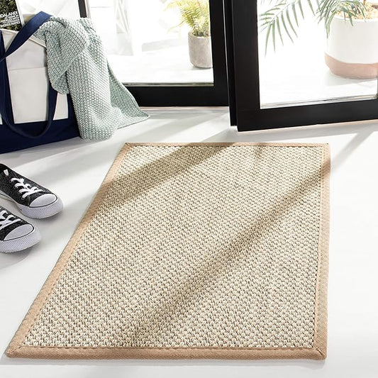 SAFAVIEH Natural Fiber Collection Area Rug - 2'6" x 4', Marble & Linen Color, Sisal, Woven Design with Border (NF143B)