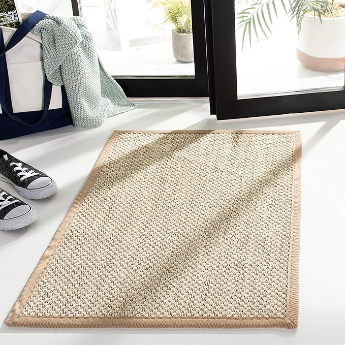 SAFAVIEH Natural Fiber Collection Area Rug - 2'6" x 4', Marble & Linen Color, Sisal, Woven Design with Border (NF143B)