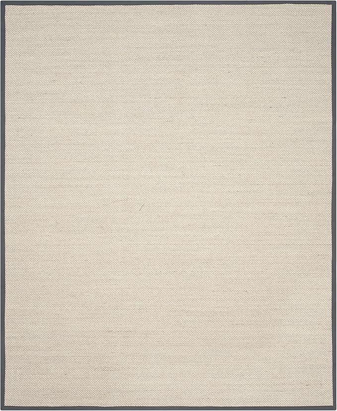 SAFAVIEH Area Rug 8x10 - Natural Fiber Collection - Large - Marble & Dark Grey, Sisal, Woven Design with Border (NF143D)