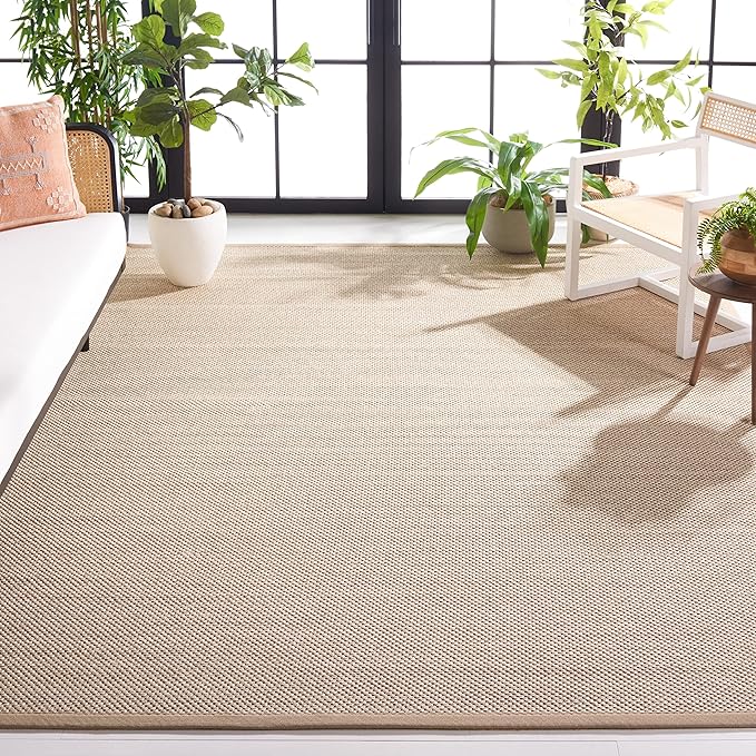 SAFAVIEH Area Rug 8x10 - Natural Fiber Collection - Large - Marble & Linen Color, Sisal, Woven Design with Border (NF143B)