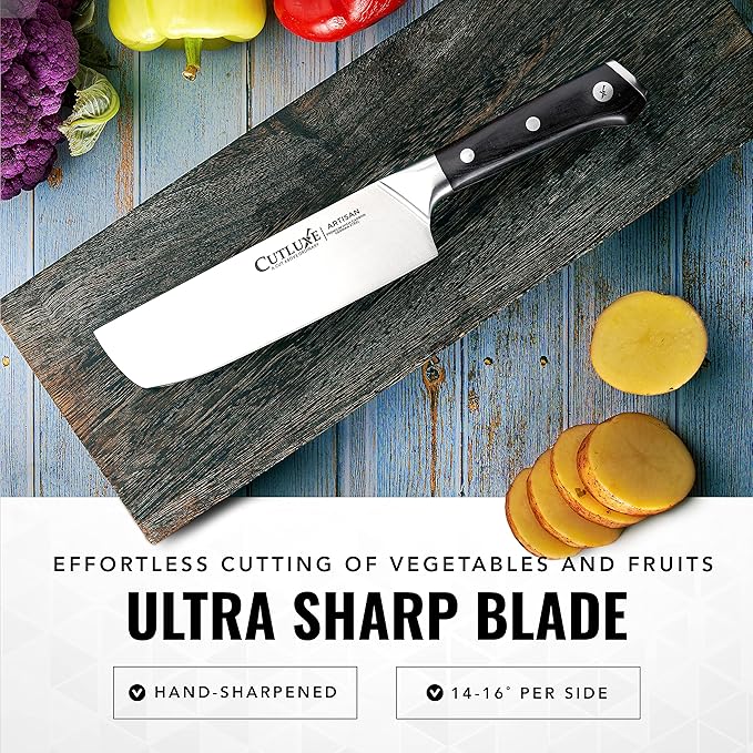 Cutluxe Nakiri Knife, 7" Vegetable Knife – for Chopping, Dicing & Slicing, Razor Sharp, Full Tang, Ergonomic Handle Design – Artisan Series