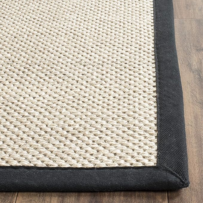 SAFAVIEH Area Rug 9x12 - Natural Fiber Collection - Large - Marble & Black, Sisal, Woven Design with Border (NF143A)