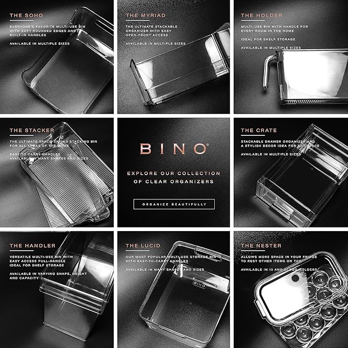 BINO Plastic Storage Bins - Small 2 Pack, White - THE SOHO COLLECTION - Pantry Organizers and Fridge Organizer