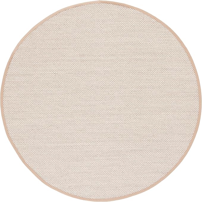 SAFAVIEH Area Rug 4' Round - Natural Fiber Collection - Marble & Linen Color, Sisal, Woven Design with Border (NF143B)