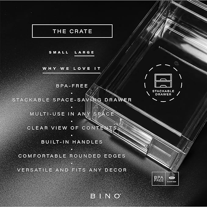 BINO | Stackable Plastic Storage Drawers, Large - 6 Pack | THE CRATE COLLECTION | Multi-Use Storage Bins with Drawers | BPA-Free | Pantry Organization | Home Organization | Fridge Organizer