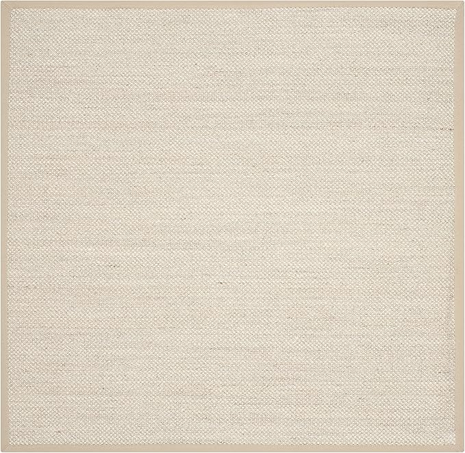 Safavieh Area Rug 4' Square - Natural Fiber Collection - Marble & Linen Color, Sisal, Woven Design with Border (NF143B)